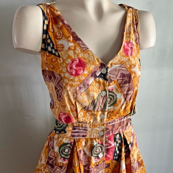 Vintage MODA Intl 90s Mini Dress Abstract Print India Cotton Button Front - Picture 11 of 12